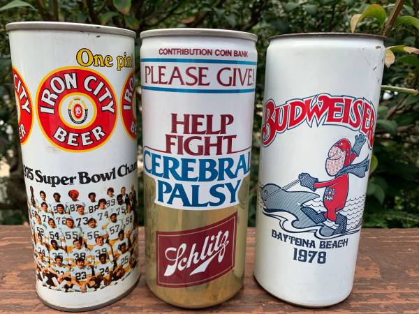 16 oz. COLLECTOR BEER CANS-PITTS STEELERS SUPER BOWL-BUDMAN-SCHLITZ 1