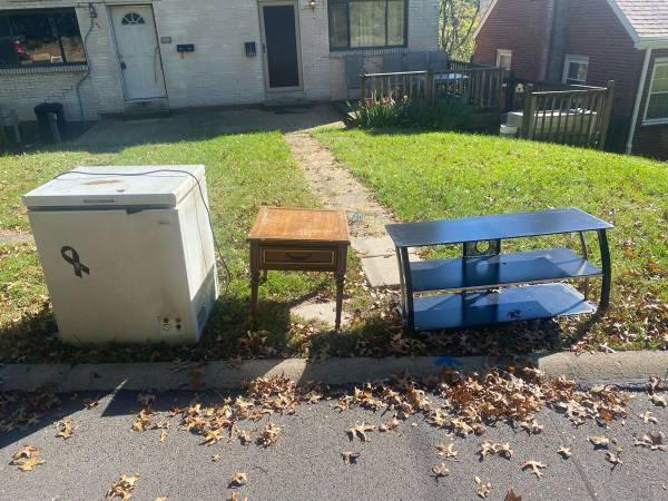 Free - Freezer (works or for scrap), tv stand, nightstand - curb pickup: 3849 Hi