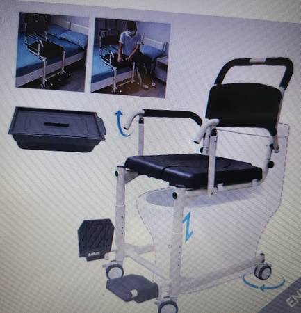 Rolling Shower Chair Suspended Base so Easily Rolls over Toilet or Bed 1