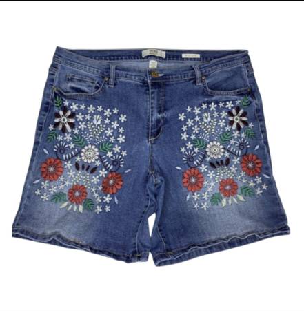 Vintage America Blues Bestie Floral Embroidered Stretch Jean Shorts 1