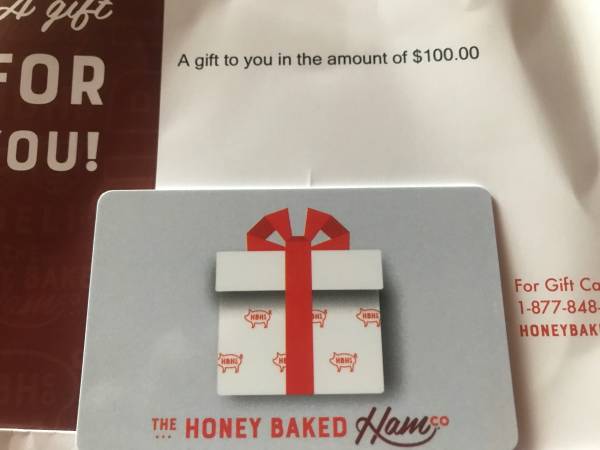 $100 GIFT CARD to Honey baked ham company cards 1