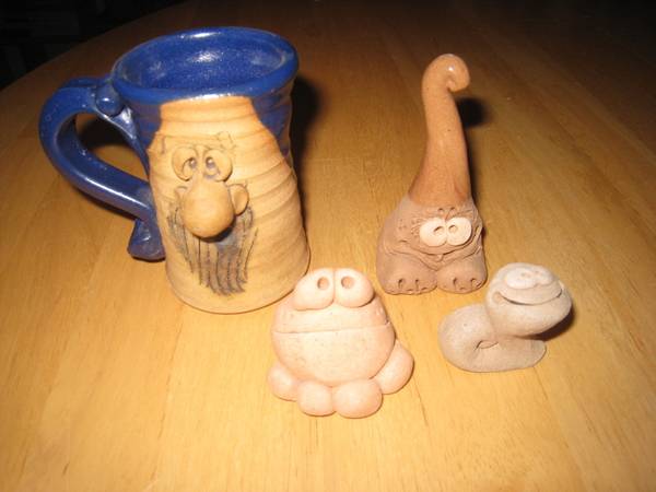 Handmade Pottery Small Mug with Clay Faces Mini Creatures, 5 Available 1