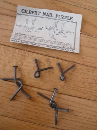 Vintage GILBERT TWISTED NAILS DECOUPLING PUZZLE - A.C. Gilbert Co. 1