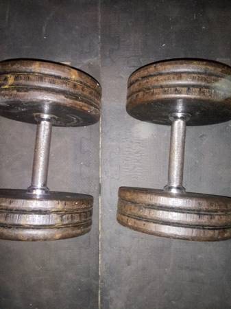 2 x 60 lb Gym Grade Pro Style Dumbbells 1