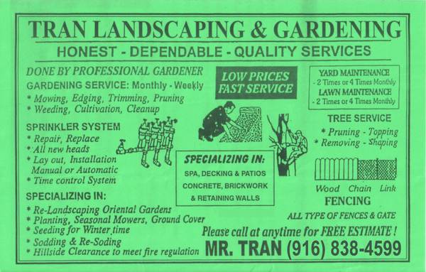 TRAN'S LANDSCAPING & GARDENING (Sacramento, Elk Grove, Arden-Arcade) 1