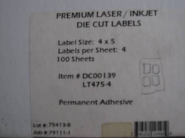 Labels Mailing  Premium Laser/  Inkjet Die Cut 4X5 /400 1