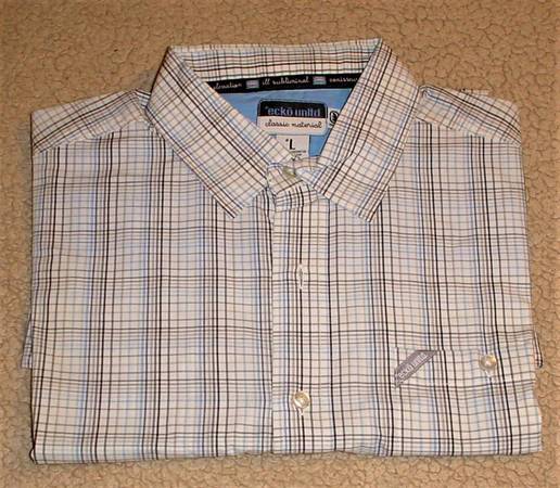 Vintage Ecko Short-Sleeve White Plaid w/Blue/Grey Great Condition! 1