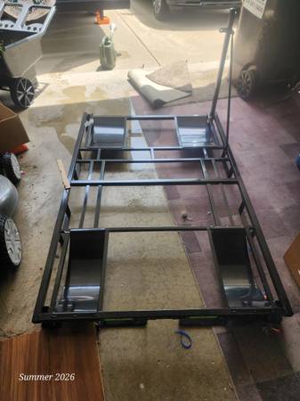Moving trailer with brackets and all parts for transporting lawn mowers, atvs, m 1