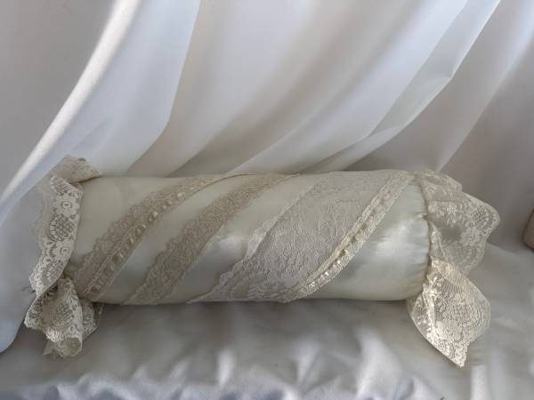 Ivory Satin and Lace Bolster Pillow 1