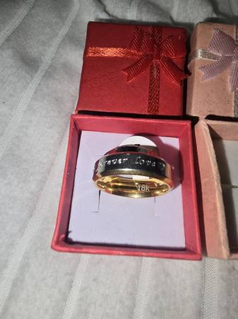 New (18 kt His sz 9) Hers sz 7 Engagement/ Engraved (FOREVER LOVE)Wedding Ring 1