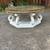 Thomasville 42” Round Glass Coffee Table – Distressed White Scroll B 2 thumbnail
