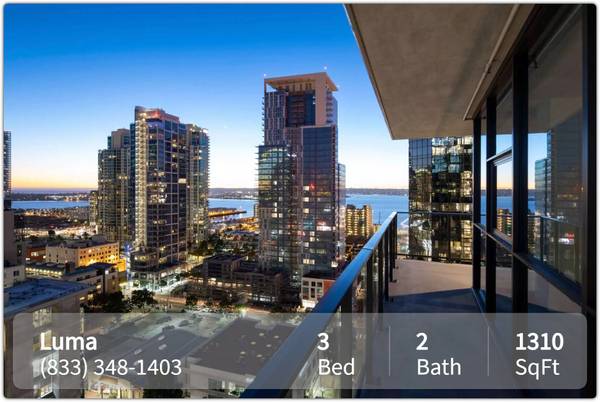 $5,465 / 3br - 1310ft2 - Spectacular city living can be yours! Amazing high-rise 3 BR 2 BA! (San Diego - Little Italy)63878582990977121