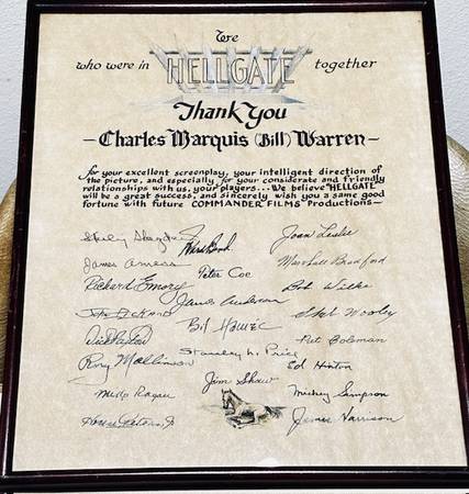 Cast signed 1952 movie Hellgate - james ARNESS ward Bond Joan Leslie 1