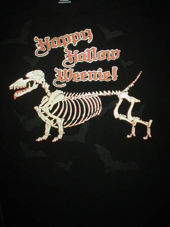 Happy Hollow Weenie Wiener Dog Skeleton Vintage Medium M T-Shirt 1