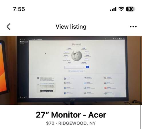 27 inch Acer monitor 1