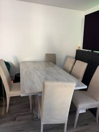6-8 Ft Extendable Dining Table + 6 Upholstered Chairs - 7 Piece Set 1
