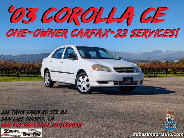 ▼2003 TOYOTA COROLLA CE 1.8L 4-CYL *ONE-OWNER* 38 HWY MPG- GAS SAVER!► 1