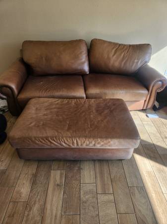 Leather sofa and ottoman 1