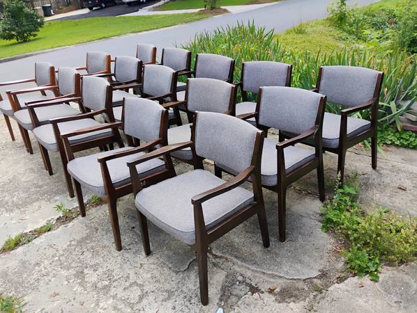 Mid Century Chairs, Solid Walnut Frames, Grey Tweed-15 available $65ea 1
