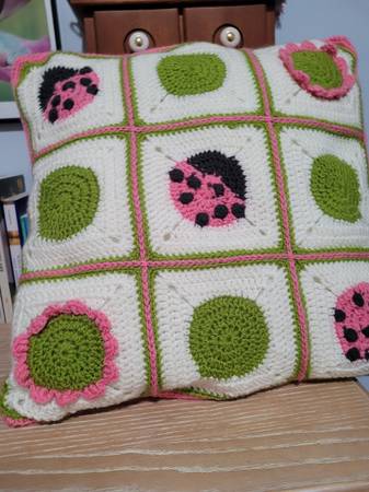 Pink LadyBug Pillow- 18" Handmade Crocheted - $45 (Columbia)63471026497793123