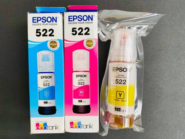 Epson 522 EcoTank Ink Ultra-high Capacity Bottle Cyan Yellow Magenta 1