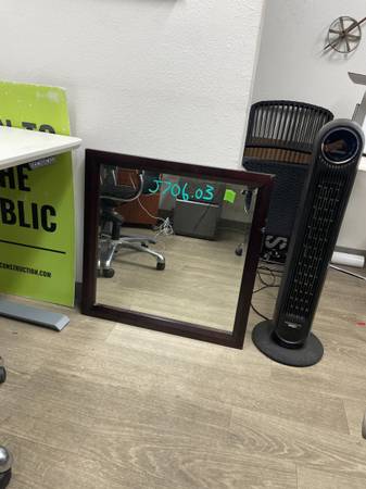 Reclaimed Square Wall Mirror, Espresso Wood Frame 1