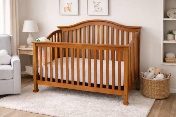 Solid Wood Baby Crib + Mattress Included – Excellent Condition 1