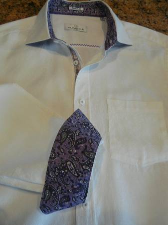 Like New Bugatchi shirt Contrast Collar, Flip Cuffs, retail 150,sell 1