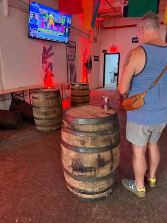 Authentic full-size oak whiskey barrels, ~3 ft tall 1