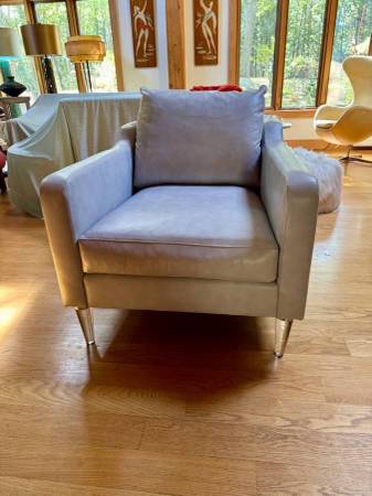 Modern Art Deco Style Grey Leather Armchair 1