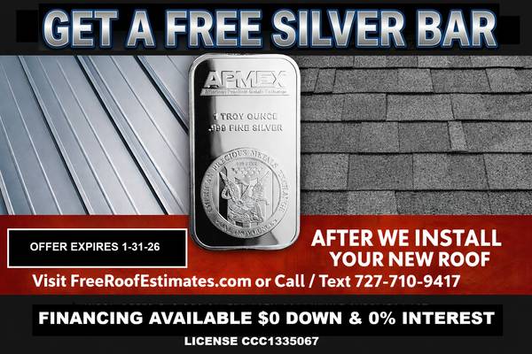 ⭐FreeRoofEstimates.com 727-710-9417 NEW ROOF= SILVER BAR AFTER INSTALL 1