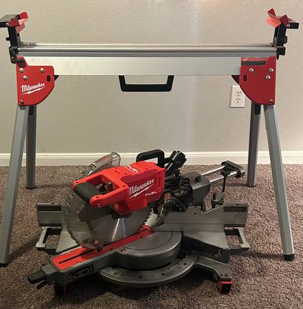 Cordless Milwaukee Compound Mitter Saw 12” with stand 1
