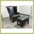 Vintage Chippendale Style Black Leather Arm Chair + Ottoman, Set 4 thumbnail