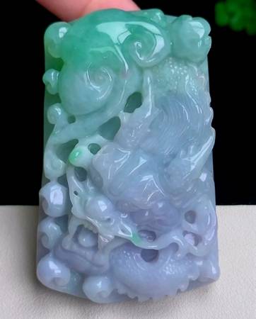 Untreated Burmese icy jadeite jade pendant Dragon 1