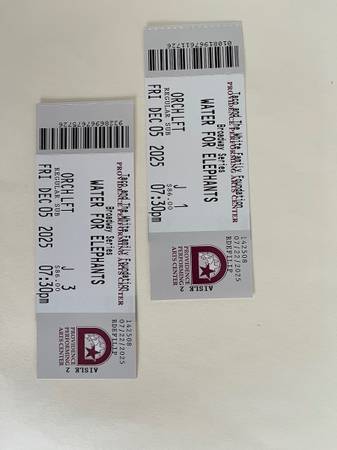 Water for Elephants - PPAC (2) Tickets for Sale 1