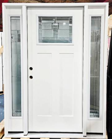 New 36" Craftsman Deco Glass w/Sidelites RH Inswing Fiberglass Exterio 1