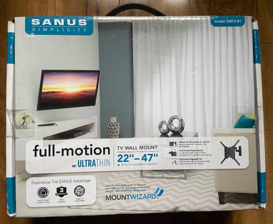 Sanus Simplicity Full Motion Ultra Thin 22”-47” TV Wall Mount - NEW 1