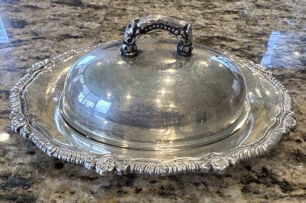 Mid Century Silver Plate Footed Butter Dish Tray Platter 1