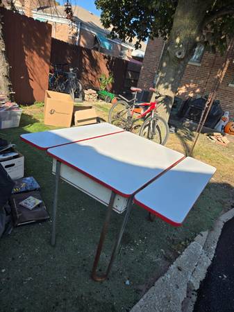 Vintage Enamel Top Kitchen Table Extension Slide-In/Out Leaves 1