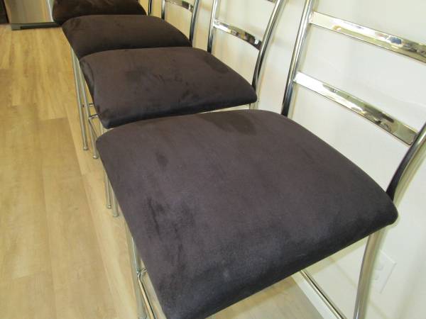 Chrome Tall Chairs Bar Stools Modern Style W/ Plum Cushion Light Wt x4 1