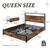 Queen size wood style headboard w/ USB charger & under bed drawer storage (like 11 thumbnail