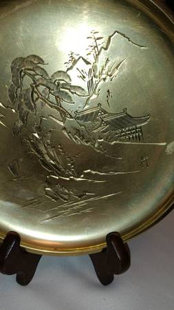 Solid brass etched with pagodas and junk boats 1