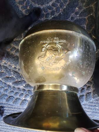 Antique Brass spitoon "Pony Express Cut Tabacco Plug" 1