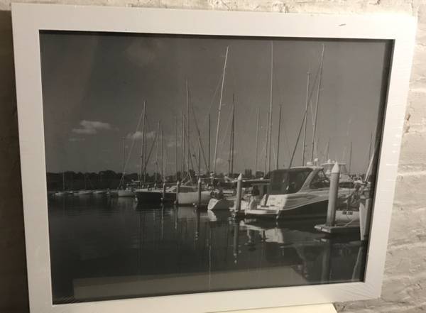 'Seafaring Boat Marina' - B&W Framed Art [New, Plastic-Sealed] 1
