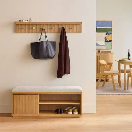 Open Box Article Kouva 47" Natural Oak Bench and Coat Rack 1
