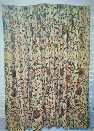 CURTAINS 2 EA WITH CREWELL DESIGN 1