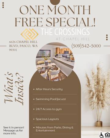 $1,700 / 2br - 1164ft2 - ONE MONTH FREE SPECIAL TOURS AVALIABLE NOW ! (6626 Chapel Hill Blvd, Pasco, WA)63686617026179120
