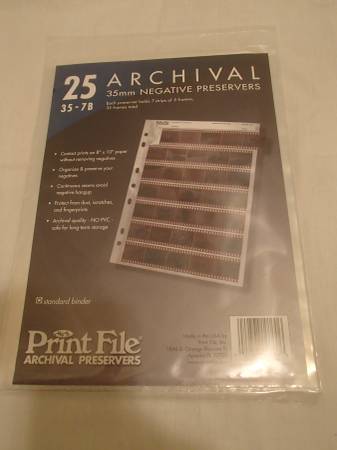 Print File Storage Sheets for 35mm Film Negatives, 25 Pk; Delivery 1