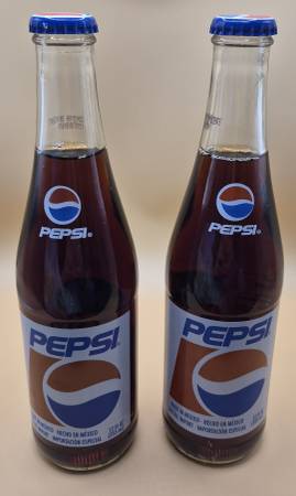Vintage 2 Count Full 12 Oz Pepsi Bottles Made in Mexico 1