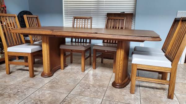 Solid Oak Wood Dining Table Set with Pedestal Legs 1